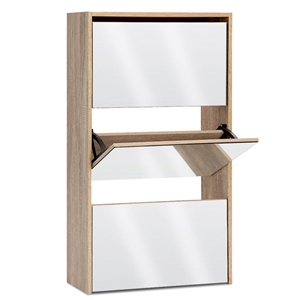 Artiss Mirrored Wooden Shoe Cabinet Rack