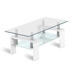 Artiss Coffee Table 2 Tier Glass Stainle