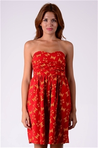 Zhouk Bow Print Rouched Bust Dress