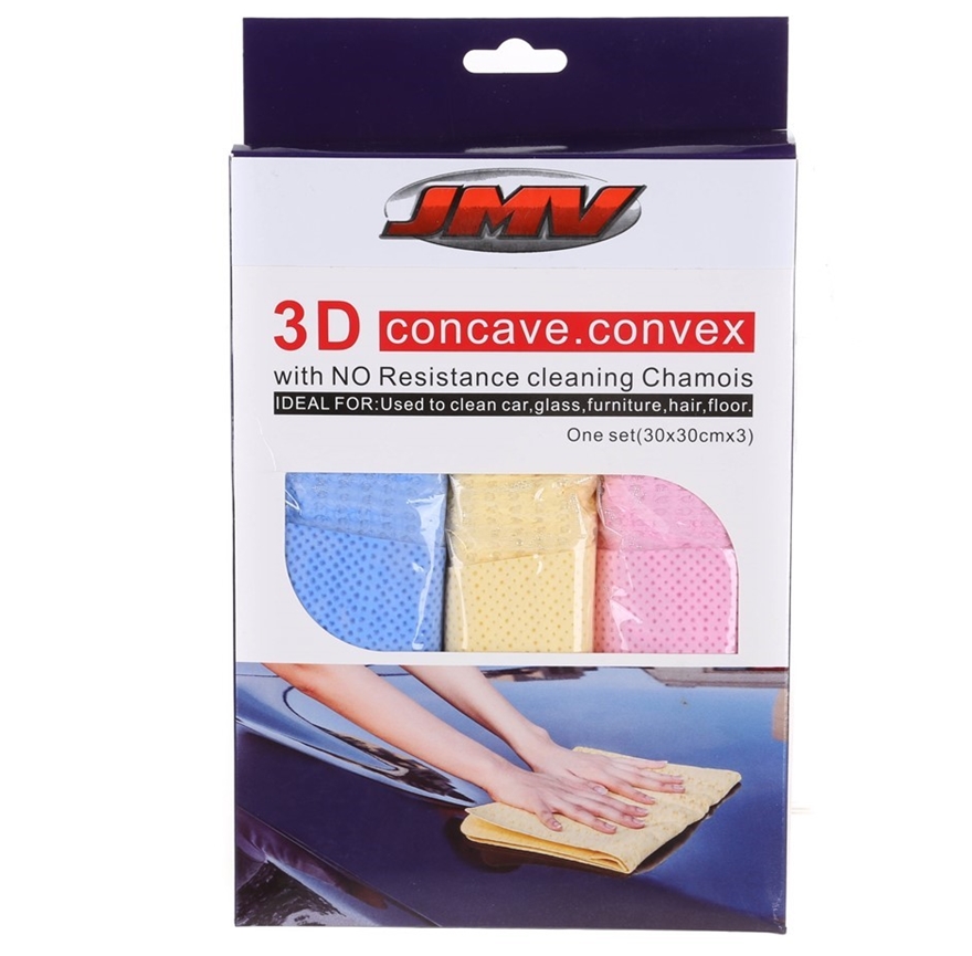 No Resistance Cleaning 30cmx30cm Pack of 3 JMV Chamois Concave/ Convex Finish 