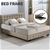 Levede Gas Lift Bed Frame Premium Fabric Base Mattress Queen Beige