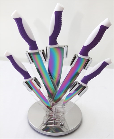 Rainbow Blade Kitchen Knife Set with purple handles (5 knives plus stand)  Auction (0069-2182581)