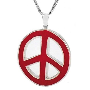 Sterling Silver Red Enamel Peace-Sign Pe