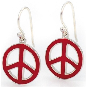 Sterling Silver Red Enamel Peace-Sign Ea