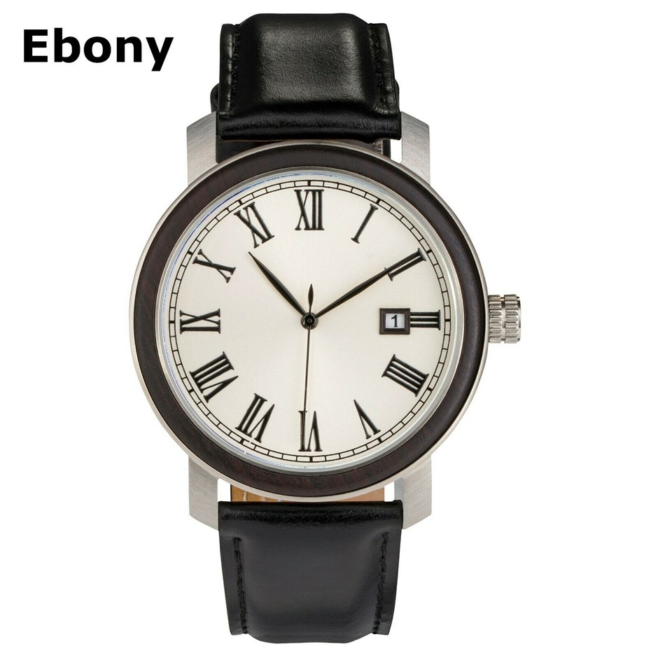 Silver Tone Ebony Wood Minimalist Watch for Men