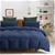 Dreamaker Cotton Jersey Quilt Cover Set Washed Navy Queen Bed