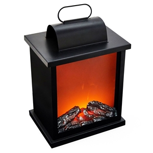 30cm LED Fireplace Metal/Glass Lantern H