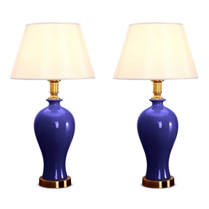 SOGA 2x Blue Ceramic Oval Table Lamp wit