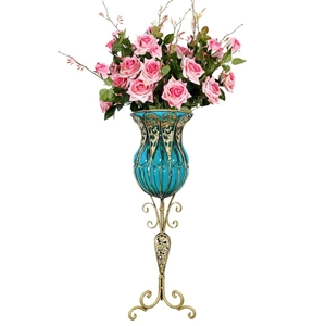 SOGA 85cm Blue Glass Floor Vase and 12pc