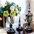 SOGA 2 x Clear Glass Flower Vase with Lid & White Flower Filler Vase Gold