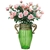 SOGA Green Glass Flower Vase with 8 Bunch 5 Heads Artificial Rose Set