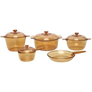 VISIONS 9pc Amber Cookware Set w/ Lids. 