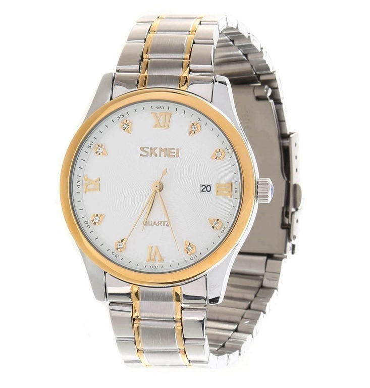 SKMEI Men's Quartz Wrist Watch w/ Stainless Steel Bracelet, White Face. Buy