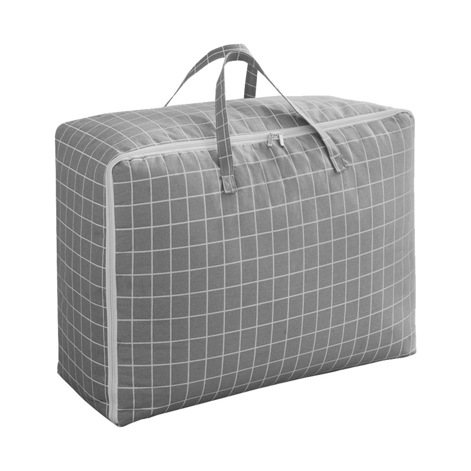 SOGA Grey Plaid Large Storage Luggage Bag Double Zipper Foldable Organiser