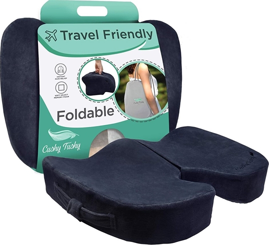 CUSHY TUSHY Foldable Coccyx Seat Cushion, Memory Foam, Black, DC