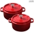 SOGA 2X Cast Iron 22cm Enamel Porcelain Stewpot Casserole Pot With Lid Red