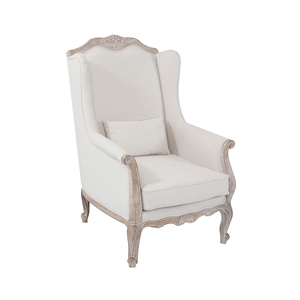 Wing Chair Linen Fabric Oak White Washed
