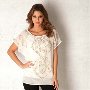 ClubL Womens Embellished Blouse With Ves