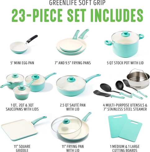 GREENLIFE Soft Grip Healthy Ceramic Nonstick 23 Piece Kitchen