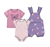 2 x 3pc PEKKLE Infant's Set, Size 9M, Incl: Overall, Bodysuit & Tee, Butter