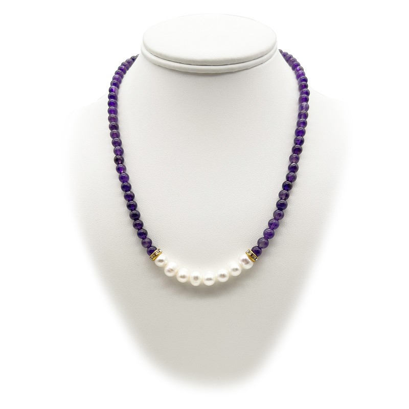 Natural 7-8mm White Freshwater Pearl & 8mm Purple Natural 7-8mm White Freshwater Pearl & 8mm Purple