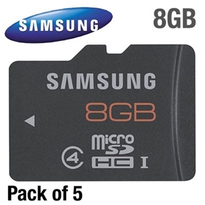 5-Pack Samsung Plus 8GB microSDHC Memory