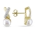Freshwater White Pearl and Diamond Stud Earrings in 14K Yellow Gold